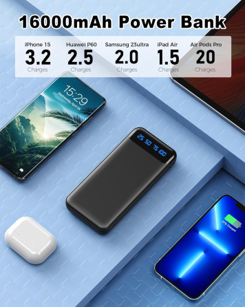 Портативний зарядний пристрій Power Bank, 2 шт., 16000 мАг, швидка зарядка 3A, найтонший акумуляторний блок, зарядний пристрій Київ