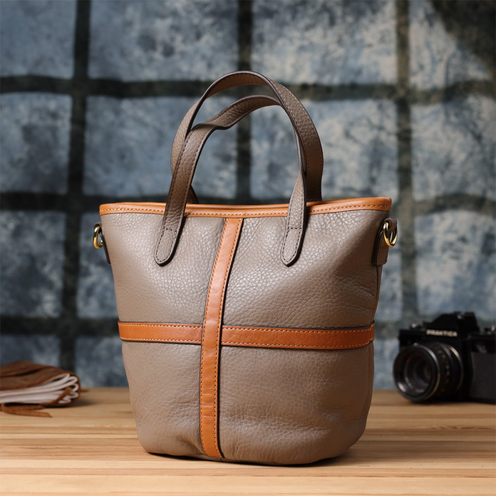 Вместительная сумка из натуральной кожи для женщин Vintage 22998 Серый Киев - изображение 9