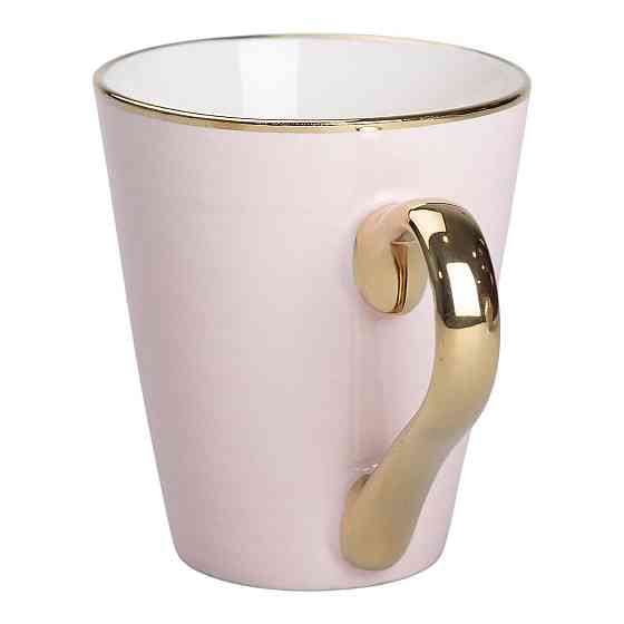 Розовая фарфоровая кружка с золотым ободком и ручкой Киев