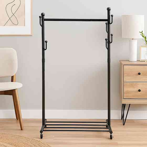 Вешалка передвижная для одежды металлическая с стойкой для тремпелей и стойкой с крючками цвет черный Каменец-Подольский