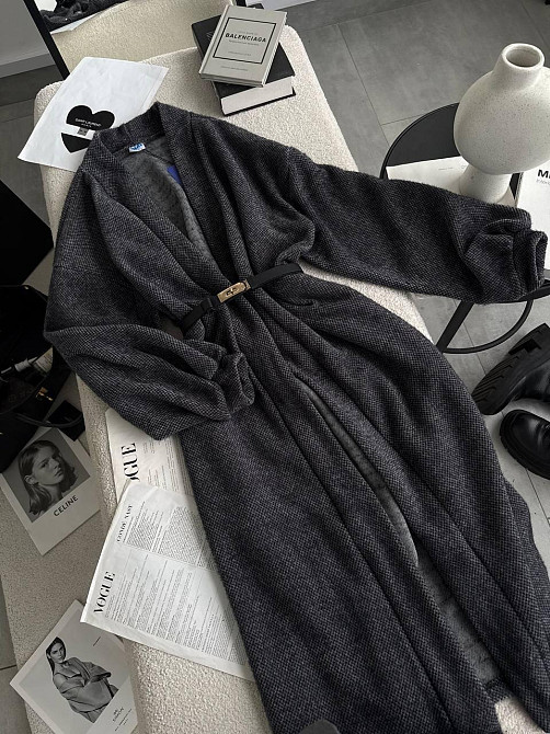 Жіночий затишний оверсайз кардиган із поясом альпака Графіт Одеса - фото 9