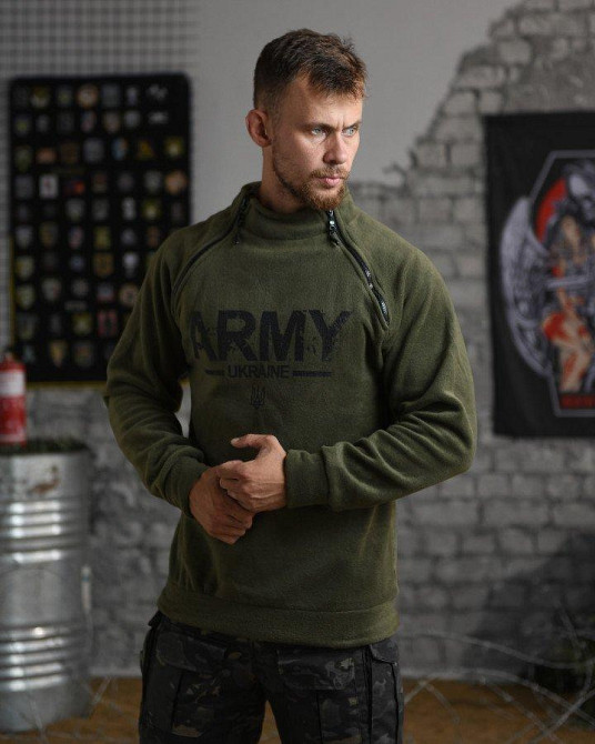 Тактична флісова кофта олива флиска тепла під горло зі змійками якісна Army oliva Одеса - фото 2