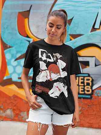 Футболка для хлопчика з аніме принтом Людина-бензопила оверсайз (зріст від 165 до 180) Чорний AnimeJ0104m Дніпро