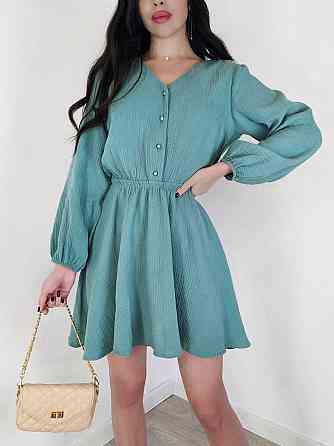 Женское легкое мини платье из натуральной ткани муслин Фисташковый, 48/52 Одесса