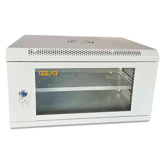 Шкаф серверный настенный с полкой GEAR 6U 19'' 600x450x300 Серый (GWMSN-6U-600-450G) Киев