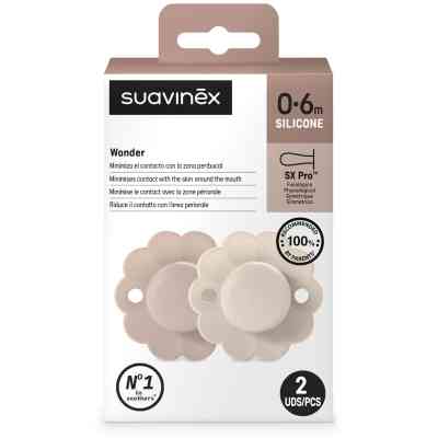 Пустушка Suavinex Wonder фізіологічна 2 шт, 0-6 місяців, світло-рожева та нюдова (308400) Вінниця