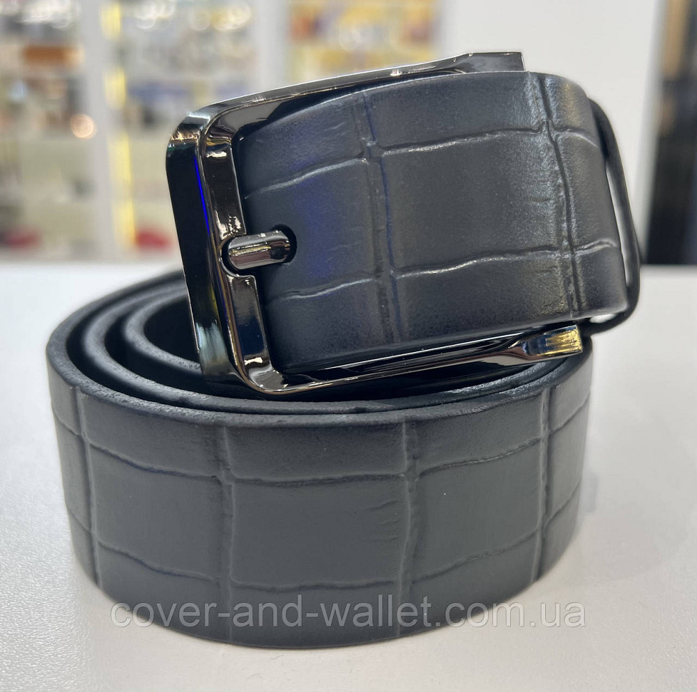 Стильный мужской ремень в сером цвете в коже под крокодил 40 мм PS Leather Киев - изображение 5