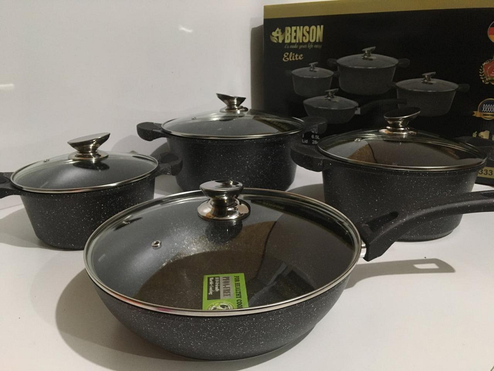 BN-333 (2)-Набір каструль і сковорода 2.5 л 4.5 л 6.5 л; 28 см чорн. (2 шт./яск) Одеса - фото 1