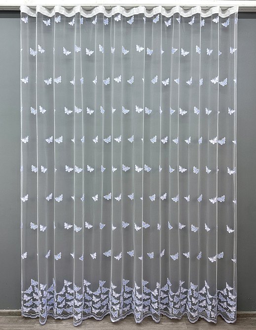 Тюль VR-Textil 1740т Фатин "Метелики" з вишивкою та люрексом Блакитний з білим 300х270 см (42-0783) Київ - фото 2