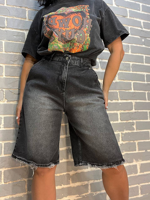 Шорти жіночі джинсові Q-4 Denim 544-24 бермуди косі кишені довжина до колін рвані чорні, чорний, 33 Одеса - фото 8