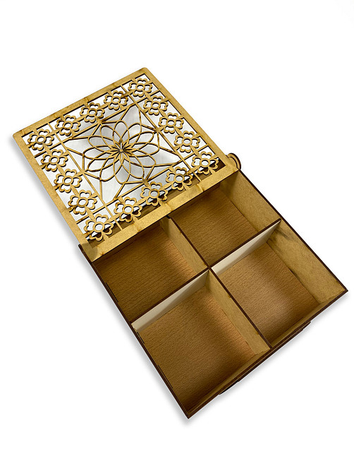 Ящик для чая TEA из натурального дерева с резьбой и перфорацией 22х22,5х7,5 см Каменец-Подольский - изображение 3