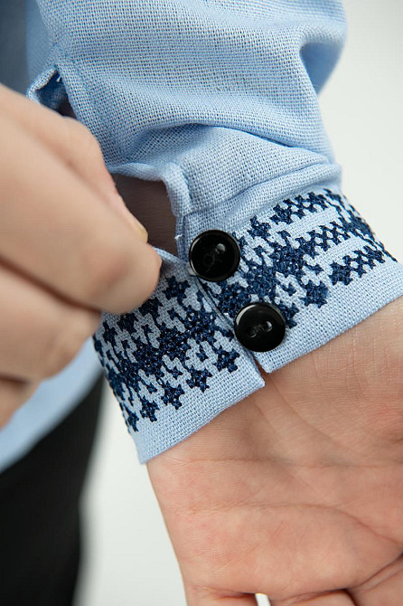 Вишиванка для хлопчиків, блакитна лляна топ Київ - фото 2