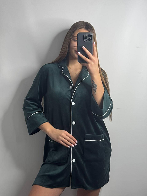 Женская рубашка-халат плюш-велюр Изумруд XS-S Харьков - изображение 3
