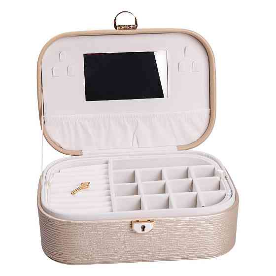 Скринька для прикрас з еко шкіри 2 яруси із замком органайзер для ювелірних виробів HP-5-1CR Київ