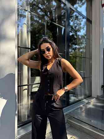 Женский брючный костюм двойка: жилет и брюки турецкая костюмка Черный 2, 42 Одесса