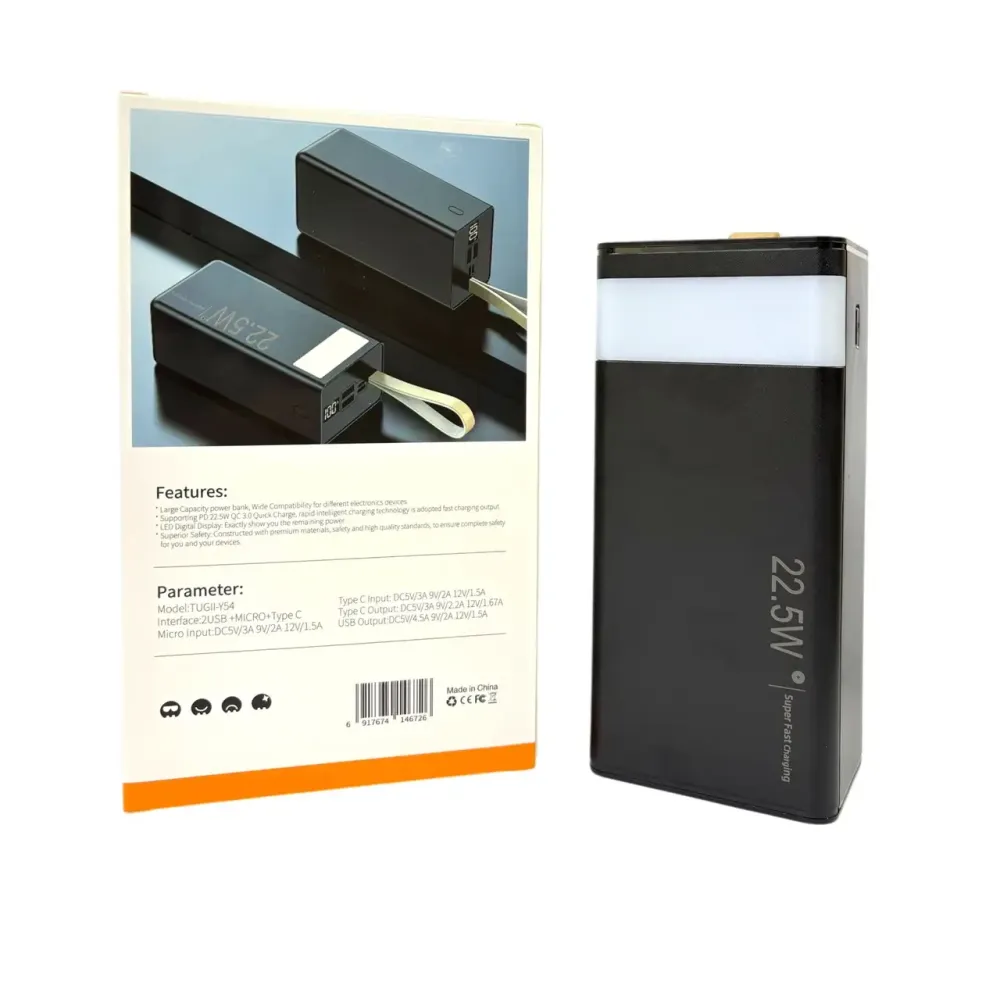 Внешний аккумулятор Power Bank TUGII Y54 40000 мАч 22.5W QC3.0, дисплей, фонарь, 2USB+Type-C Одесса - изображение 2