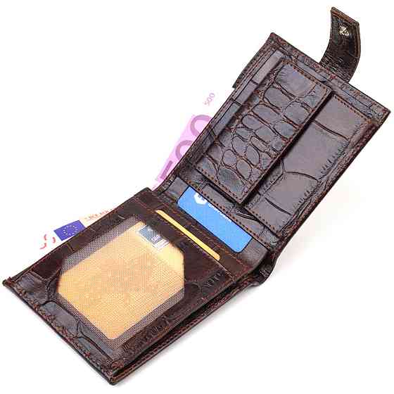 Практичний горизонтальний гаманець для чоловіків з натуральної шкіри з тисненням під крокодила CANPELLINI 21888 Коричневий Київ