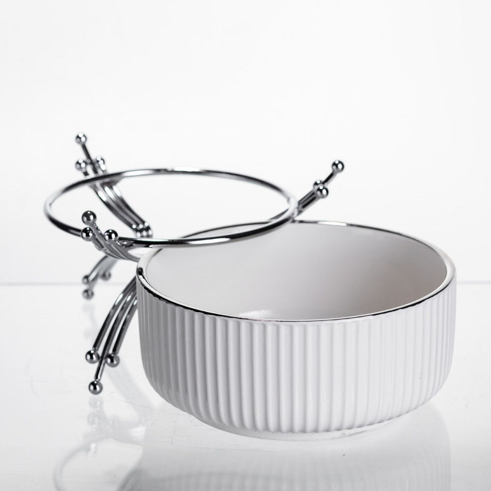 Салатник порцеляновий на металевій підставці Ø16 (см) Срібло LB-1568S Київ - фото 3