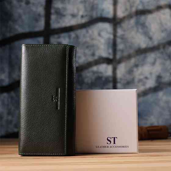 Стильный кошелек у два сложения из натуральной кожи Зеленый (ST Leather) Киев