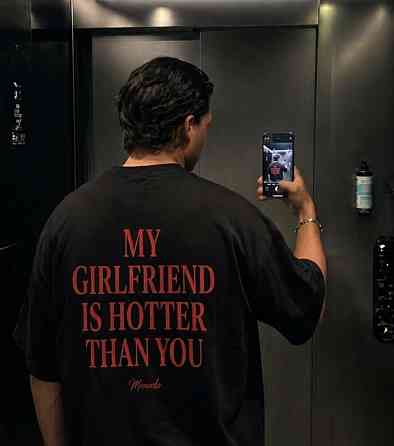Футболка «My Girlfriend Is Hotter Than You» — стильний принт для хлопця XXL, Чорний Чернівці
