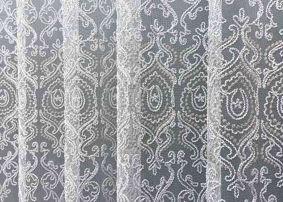 Тюль VR-Textil 1856т Фатин с вышивкой Корд и люрексом Холодный белый с пудровым 300х270 см (40-197) Киев