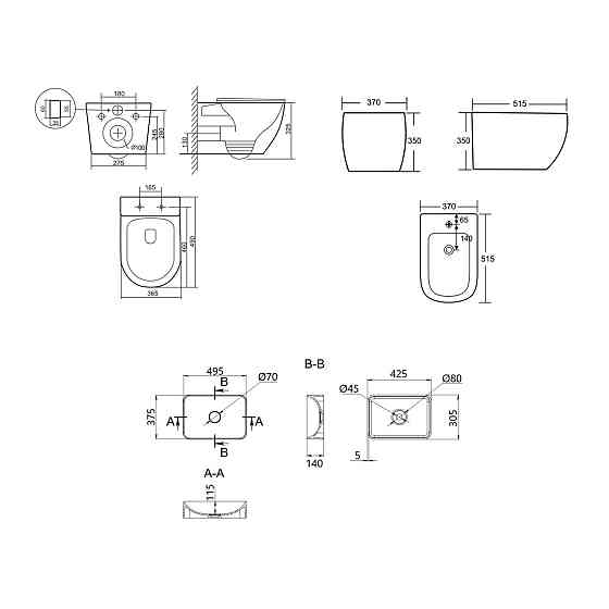 Комплект Qtap Robin Anthracite 3 в 1: унитаз подвесной Ultra Quiet + биде подвесное + раковина накладная QTROBAN49157 Киев
