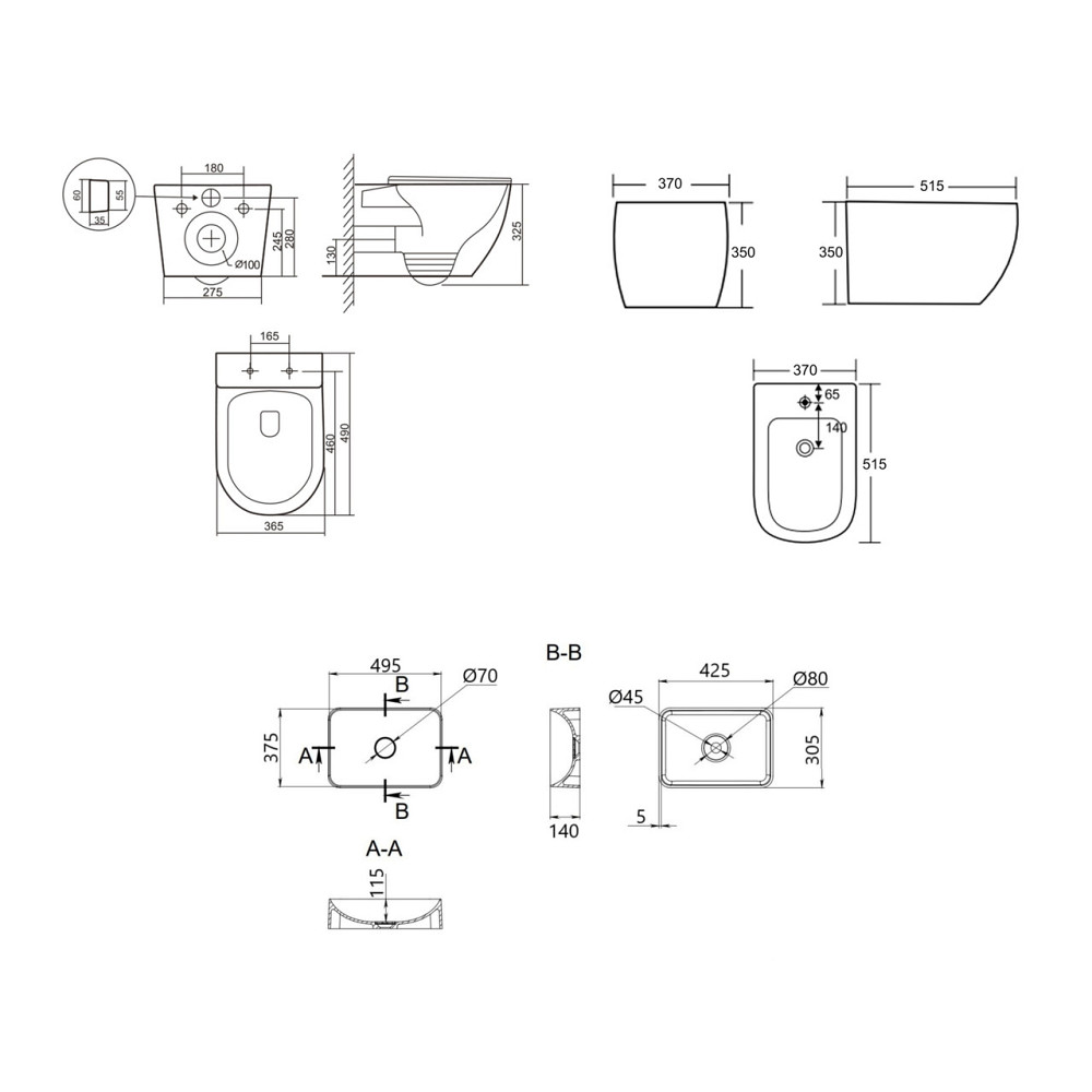 Комплект Qtap Robin Anthracite 3 в 1: унитаз подвесной Ultra Quiet + биде подвесное + раковина накладная QTROBAN49157 Киев - изображение 2