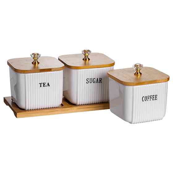 Yiwu Набір порцелянових квадратних банок для сипучіх на підставці 3 шт. по 350 (мл) для чаю кав Коломыя