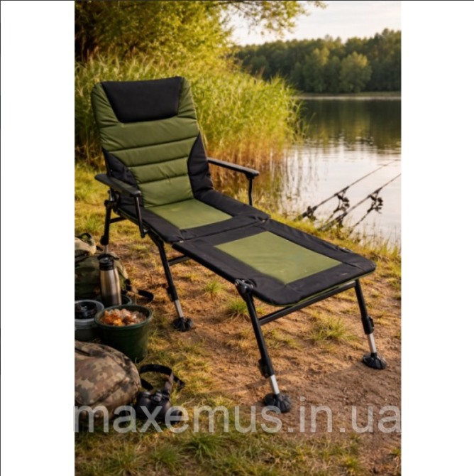 Раскладное карповое кресло с подставкой для ног Bonro B-24 Черно-зеленое (туристическое для рыбалки) Мостиська - фото 10