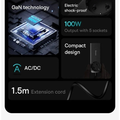 Зарядное устройство Baseus AC + 2xUSB-C 100W + 2xUSB + cable USB-C to USB-C 100W 1.0m black (PSZM000401) Винница - изображение 3