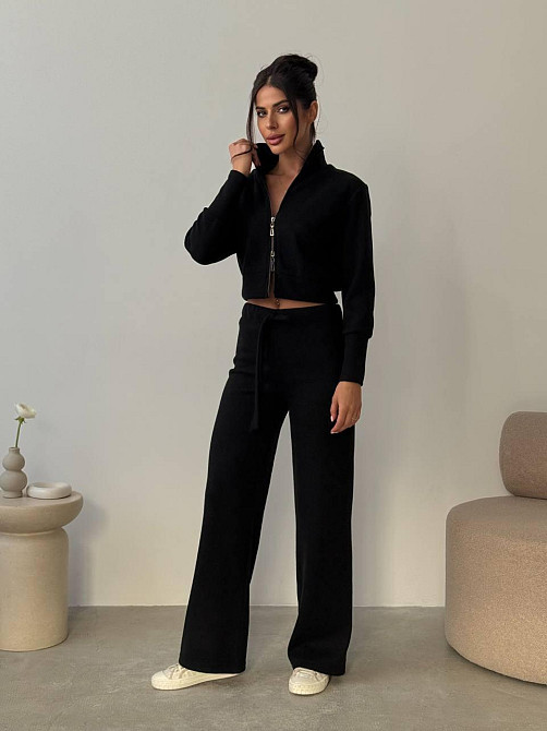 Жіночий базовий теплий костюм: кофта та штани щільна ангора в'язання Чорний, 42/44 Одеса - фото 1