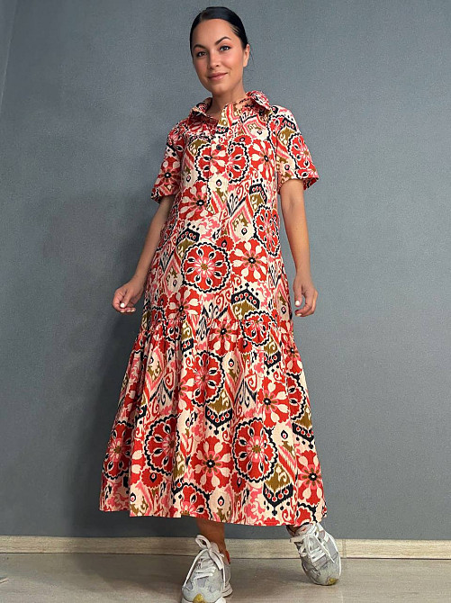 Платье женское Mix Ray 4338 длинное с воланом и орнаментом красное, красный, M Киев - изображение 11