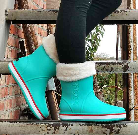 Жіночі Гумові Напівчоботи CROCS Бірюзові Чоботи Крокси Теплі Зимові (розміри: 36,37,38,39,41) — 12 Дніпро