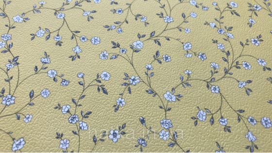 Шпалери вінілові на флізелін Petite Fleur 4 Rasch Texti 289206 на жовтому тлі білі квіти сірі гілочки Київ