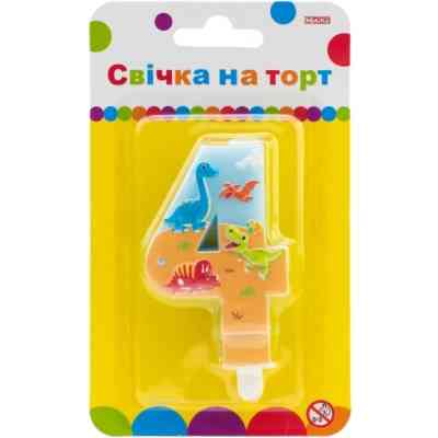 Свічка Maxi двостороння "4" із зображенням динозаврів висотою 7,62 см (MX622099-4) Вінниця