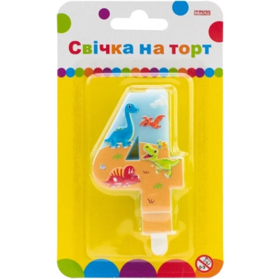Свеча Maxi двостороння "4" із зображенням динозаврів висотою 7,62 см (MX622099-4) Винница - изображение 1