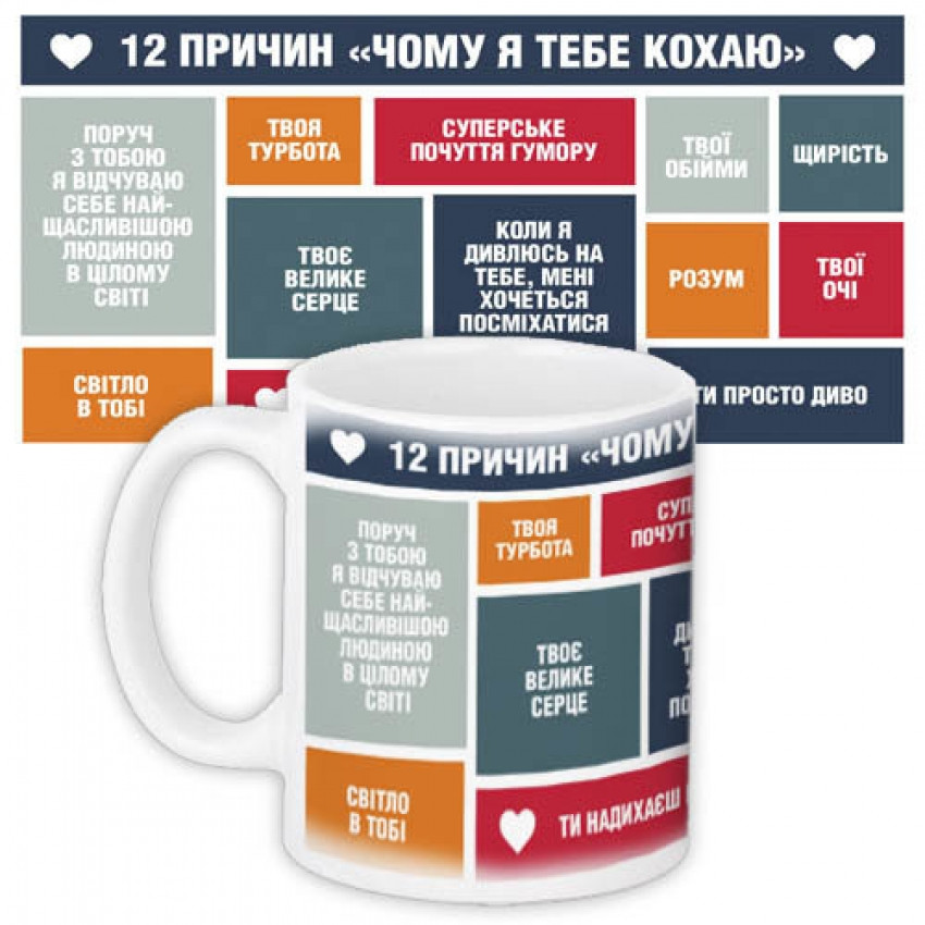 Оригінальна чашка для коханої, коханого 12 причин чому я тебе кохаю Вінниця - фото 1