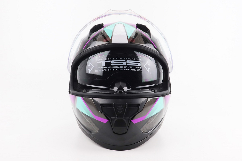 Шолом інтеграл, закритий (сертифікація DOT)+відкидні окуляри BLD-M67 L (59-60см), ЧОРНИЙ/ФІОЛЕТОВО-БІРЮЗОВИЙ Київ - фото 5