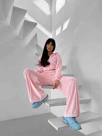 Женский прогулочный костюм двойка: кофта на молнии и брюки из велюра Розовый, 46/48 Одесса