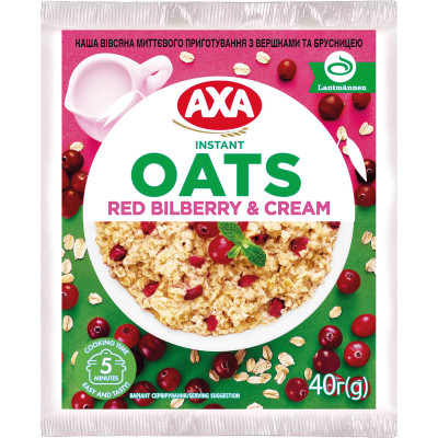 Пища быстрого приготовления АХА Каша Овсяная со сливками и брусникой 40 г (4820008128485) Винница - изображение 1