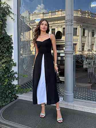 Женское романтическое легкое платье на бретелях американский креп жатка Черный, 44 Одесса