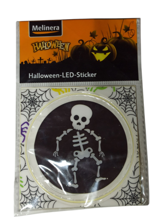 Наліпка на Хелловін 8 см зі світлодіодами Скелет чорний Київ