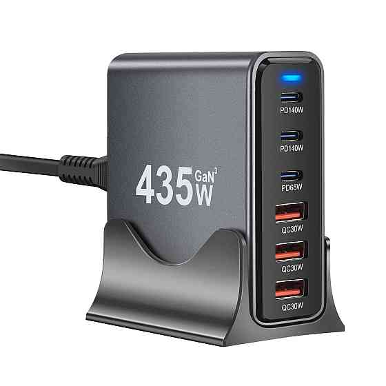 Сетевое зарядное устройство Gan 3C3A-435W (2Type-C-140W+1Type-C-65W+3USBQC3.0-30W) Серый Винница