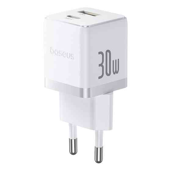 Мережевий зарядний пристрій з кабелем Baseus Palm Fast Charger C+U 30W EU Moon White (with USB-C to USB-C 60W Одеса
