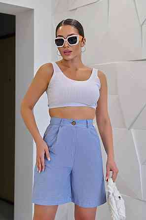 Жіночі лляні шорти-бермуди вільного крою "Bettie" оптом | Батал Світлий джинс, 50 Київ