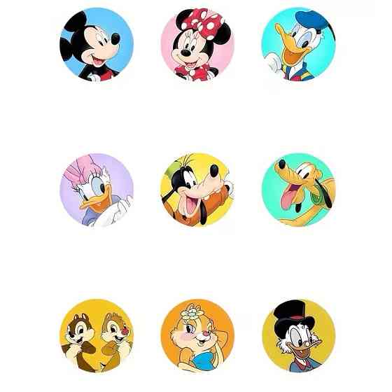 Стікери з мультяшними героями — Міккі, Мінні, Дональд, Дейзі, Бембі, Чіп і Дейл — рулон 500 шт Ø2.5 см Київ