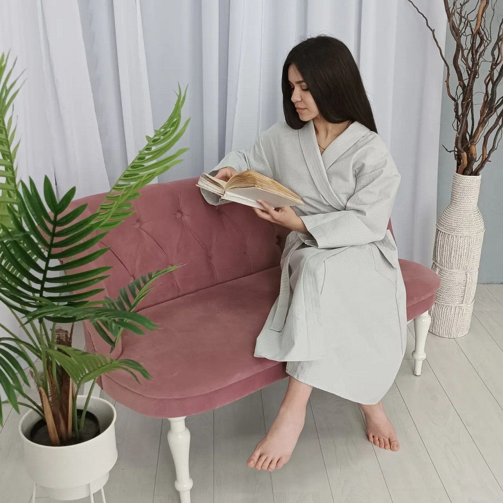 Вафельный женский халат Кимоно YouStar 100% хлопок размер XL (56-58) 200 г/м2 (Серый) Сумы - изображение 2