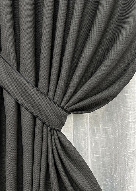 Комплект готовых штор VR-Textil Рогожка TERRA LUXE № 1857ш Графитовый 200х290 см 2 шт (32-191) Киев - изображение 5