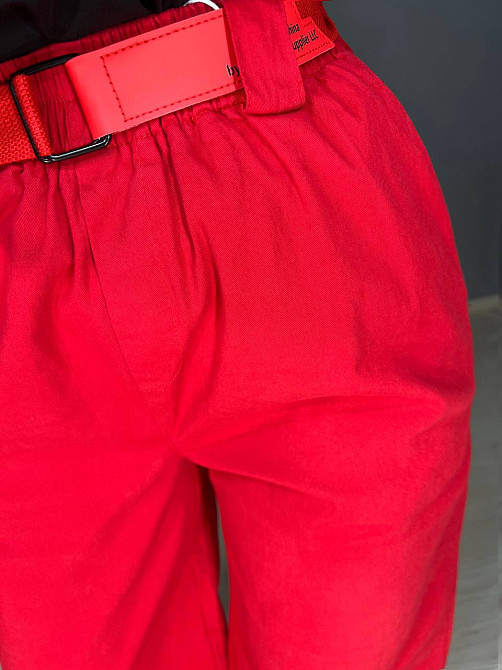 Брюки женские A-N 712 МОМ jeans широкие бананы облегченный тонкий коттон с ремнем красные, красный, M Киев - изображение 15