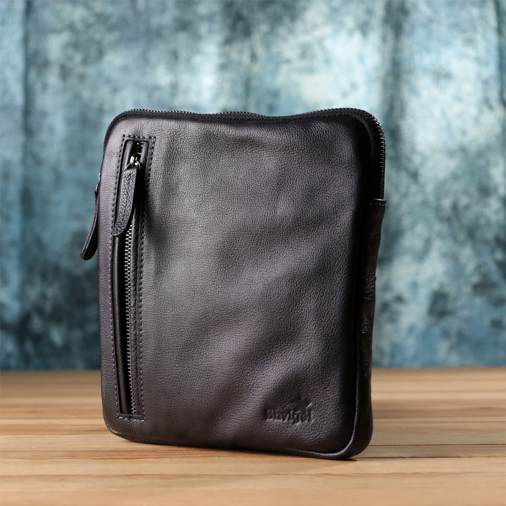 Сумка на плече для чоловіків із міцної зернистої шкіри Shvigel 23152 Чорний Київ - фото 9